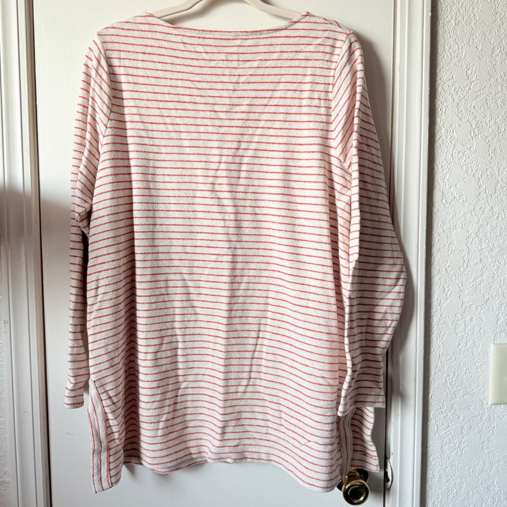 J. Jill Womens 1X Orange Cream Striped Boat Neck Long Sleeve Cotton Tunic Top - Picture 4 of 5